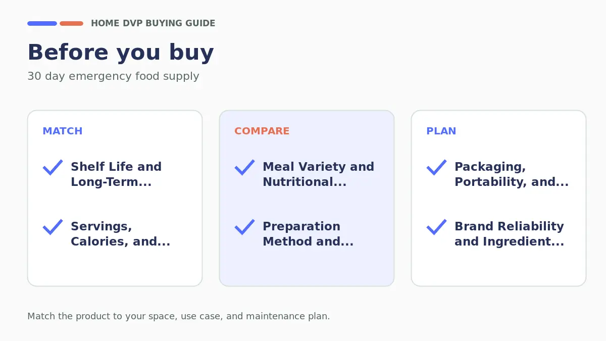 Pre-purchase checklist for comparing 30 day emergency food supply