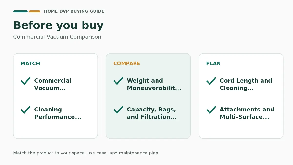 Pre-purchase checklist for comparing Commercial Vacuum Comparison