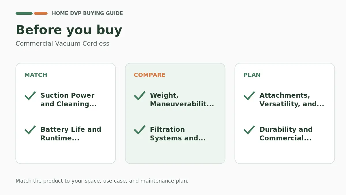 Commercial Vacuum Cordless 2026 2 Pre-purchase checklist for comparing Commercial Vacuum Cordless