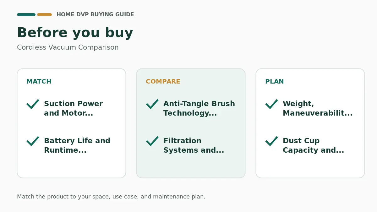 Pre-purchase checklist for comparing Cordless Vacuum Comparison