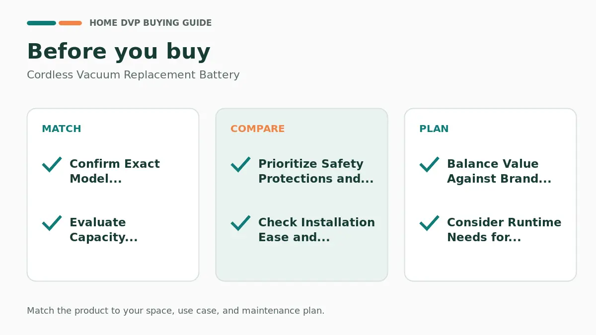 Cordless Vacuum Replacement Batteries: Compatibility Guide 2 Pre-purchase checklist for comparing Cordless Vacuum Replacement Battery