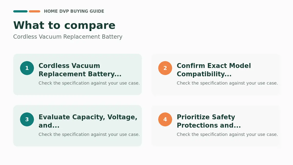 Cordless Vacuum Replacement Batteries: Compatibility Guide 1 Key factors to compare when choosing Cordless Vacuum Replacement Battery