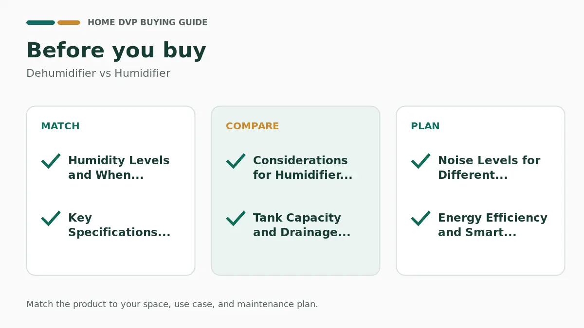 Pre-purchase checklist for comparing Dehumidifier vs Humidifier
