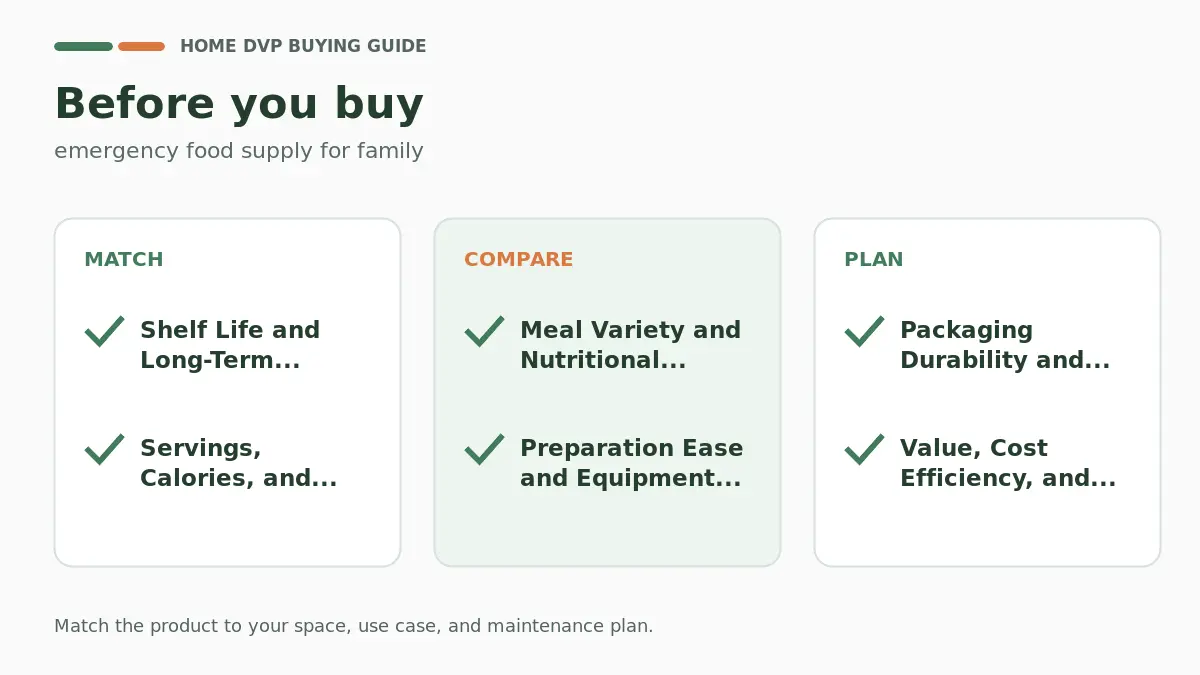 Pre-purchase checklist for comparing emergency food supply for family