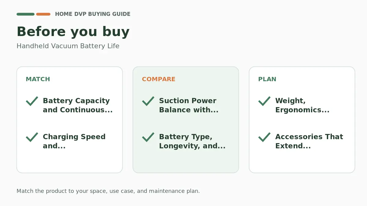 Pre-purchase checklist for comparing Handheld Vacuum Battery Life