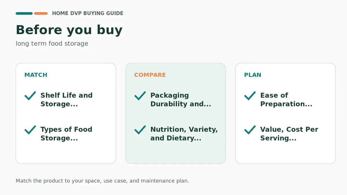 Pre-purchase checklist for comparing long term food storage