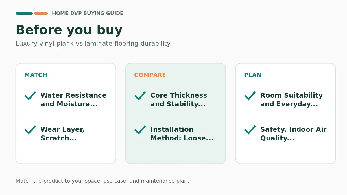 Pre-purchase checklist for comparing Luxury vinyl plank vs laminate flooring durability