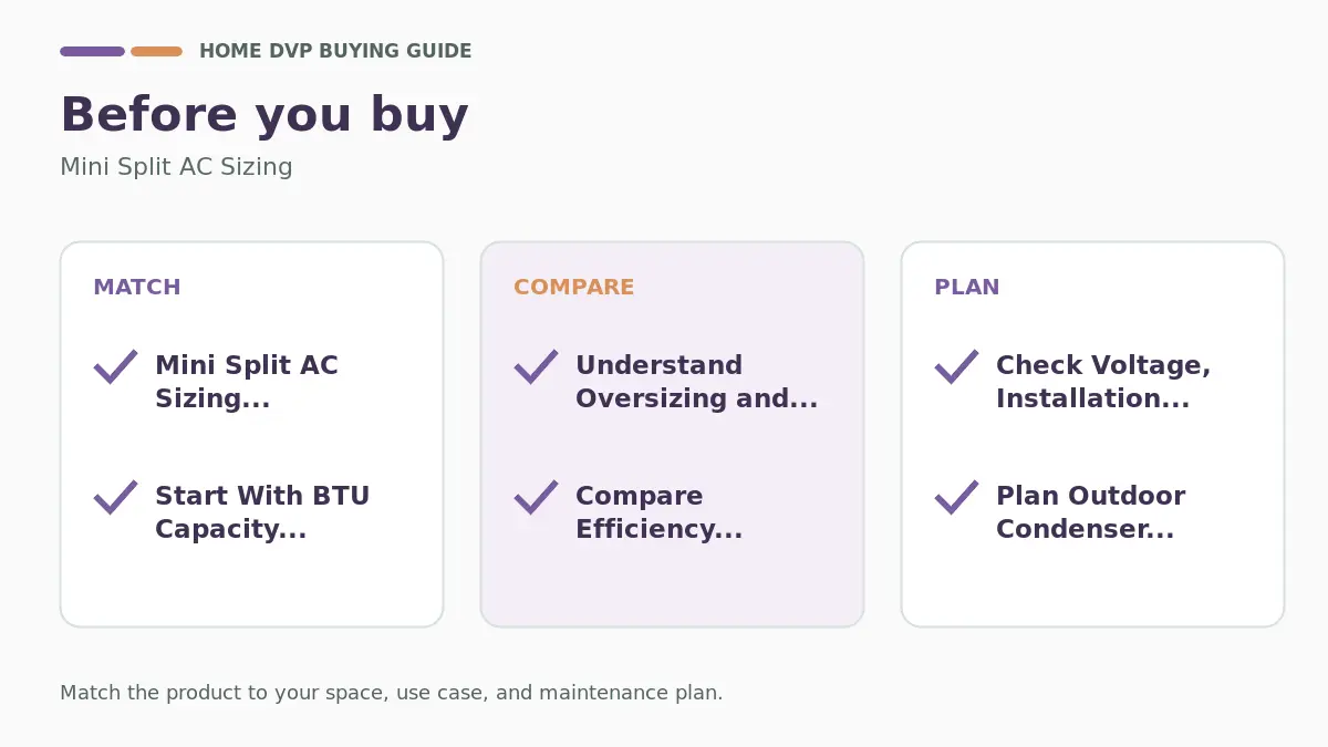 Pre-purchase checklist for comparing Mini Split AC Sizing