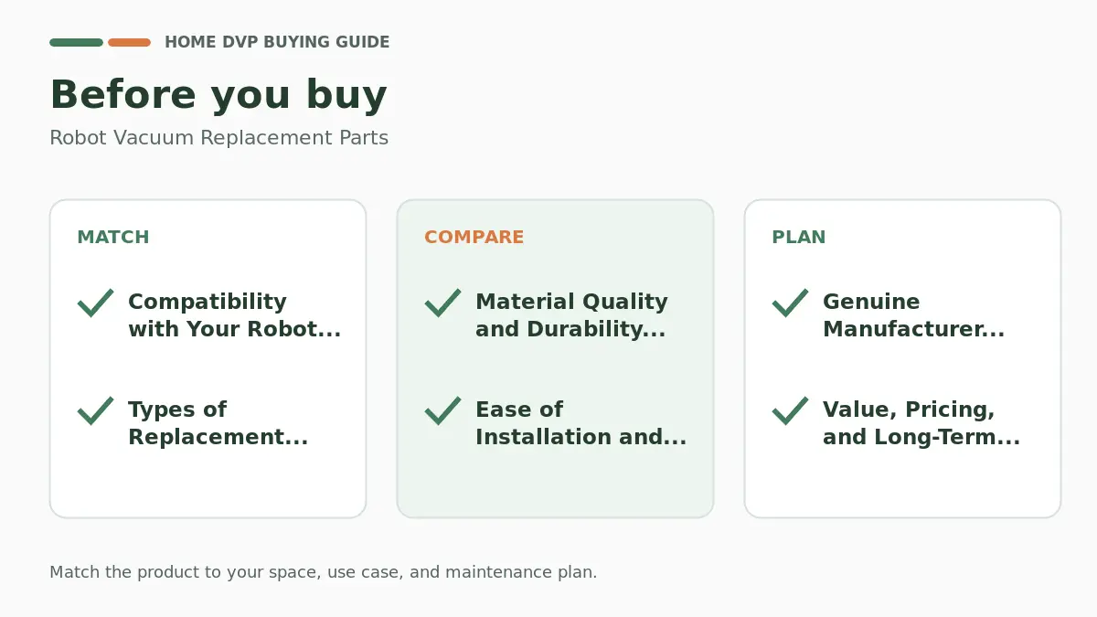 Robot Vacuum Replacement Parts: Compatibility Guide 2 Pre-purchase checklist for comparing Robot Vacuum Replacement Parts