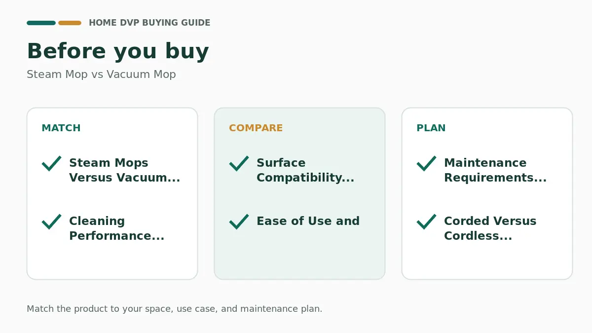 Steam Mop vs Vacuum Mop (2026): Key Differences 2 Pre-purchase checklist for comparing Steam Mop vs Vacuum Mop