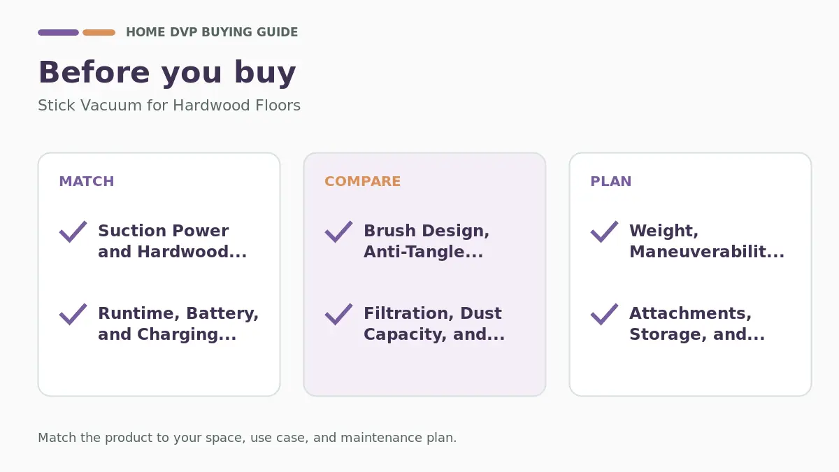 Pre-purchase checklist for comparing Stick Vacuum for Hardwood Floors