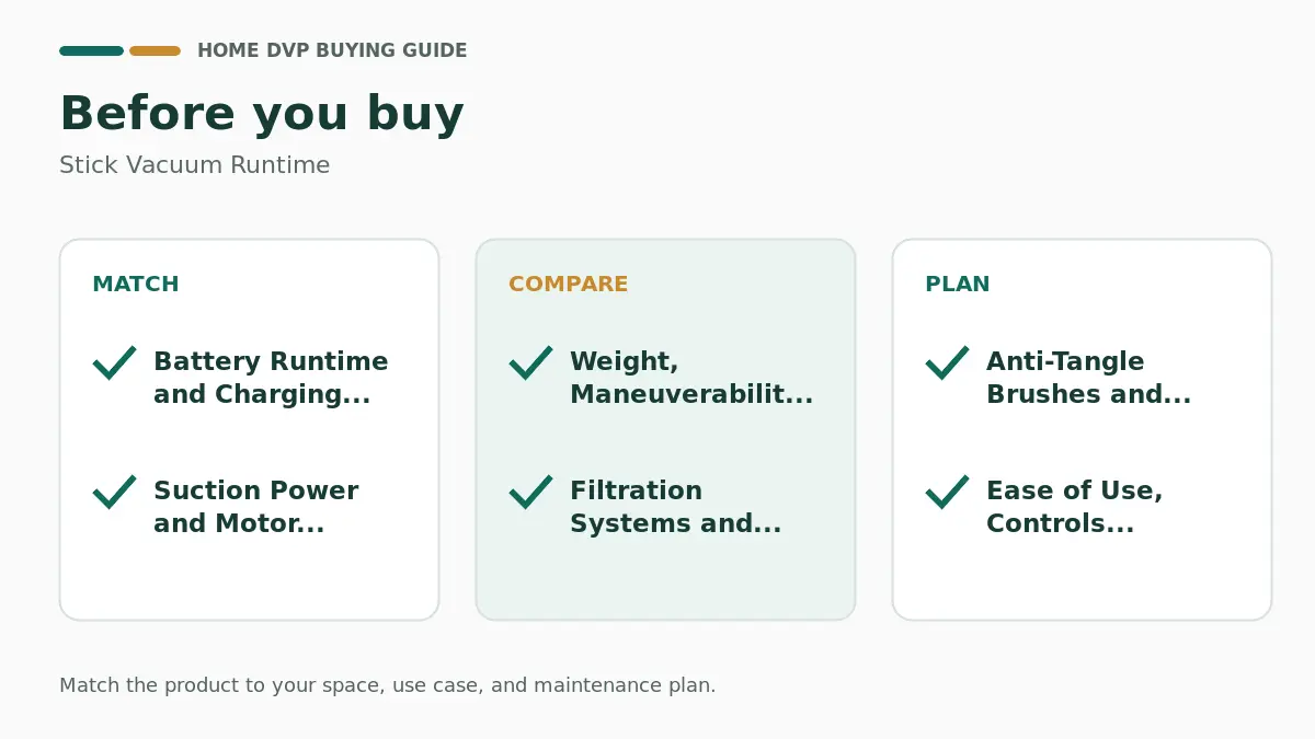 Pre-purchase checklist for comparing Stick Vacuum Runtime