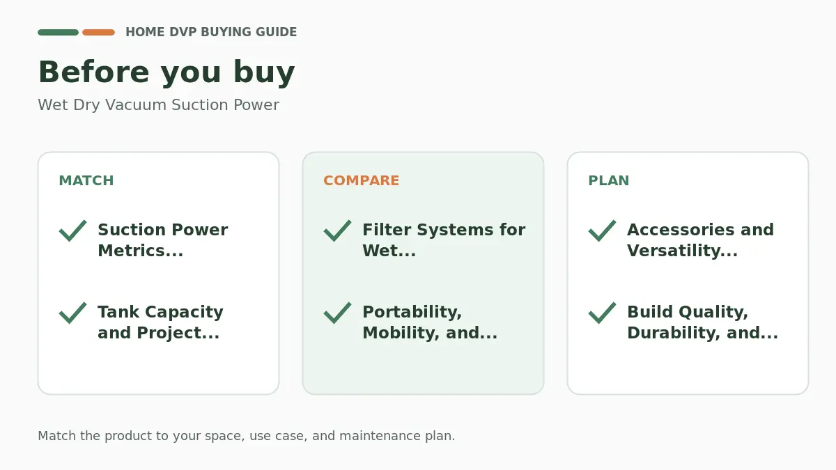 Pre-purchase checklist for comparing Wet Dry Vacuum Suction Power