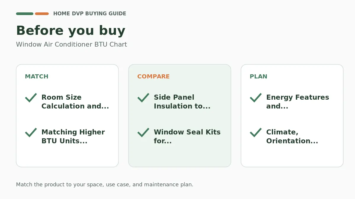 Pre-purchase checklist for comparing Window Air Conditioner BTU Chart