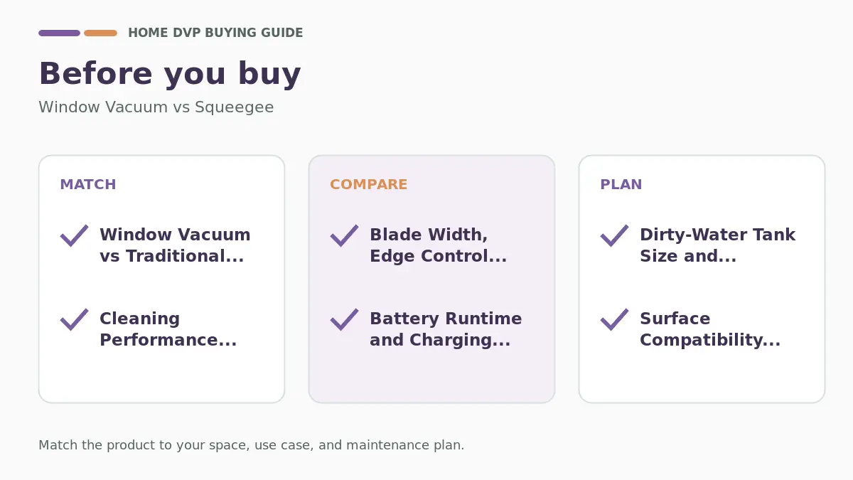 Pre-purchase checklist for comparing Window Vacuum vs Squeegee