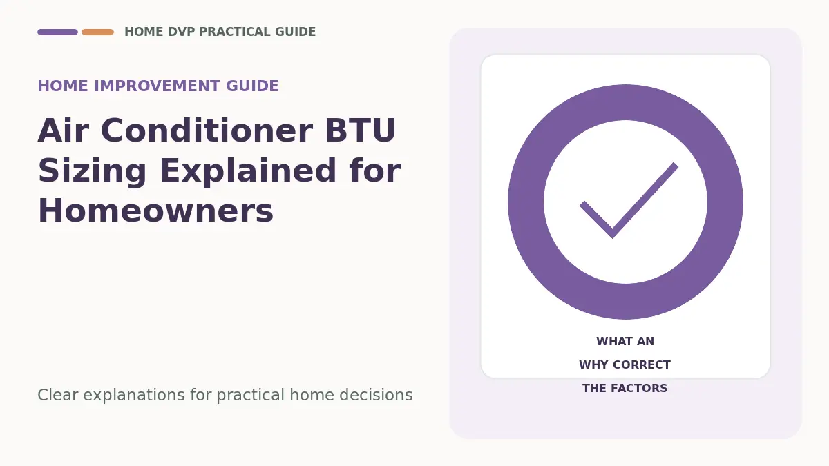Air Conditioner BTU Sizing Explained for Homeowners buying guide thumbnail with an original Home DVP graphic