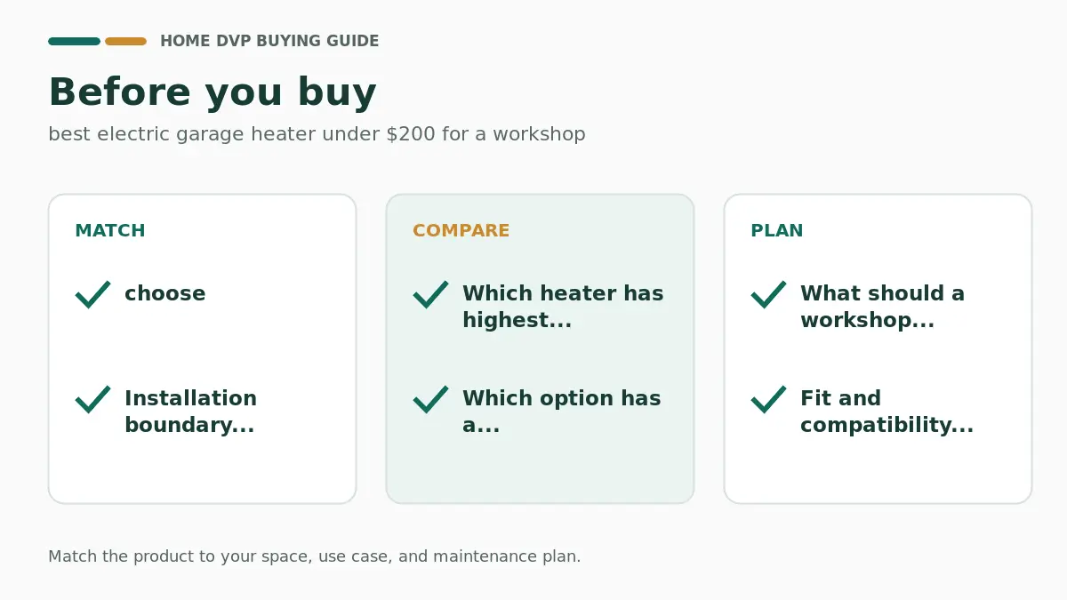 Best Electric Garage Heater Under $200 for a Workshop 2 Pre-purchase checklist for comparing best electric garage heater under $200 for a workshop