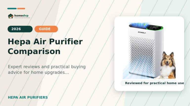 Hepa Air Purifier Comparison designed thumbnail featuring ECOSELF HAP602 Air Purifier Review: Large Room HEPA Cleaning with Quiet Sleep Mode