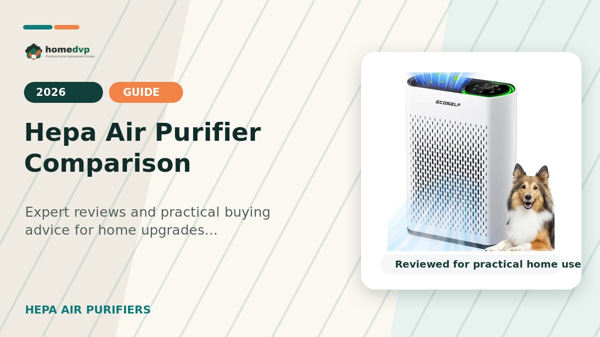 Hepa Air Purifier Comparison designed thumbnail featuring ECOSELF HAP602 Air Purifier Review: Large Room HEPA Cleaning with Quiet Sleep Mode