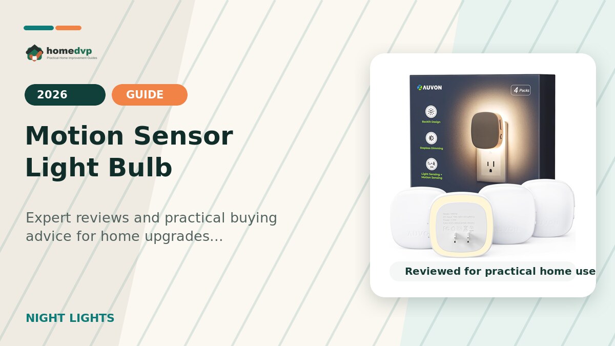 Motion Sensor Light Bulb designed thumbnail featuring AUVON Plug-in LED Backlit Night Light with Motion and Dusk-to-Dawn Sensor