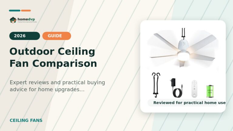 Outdoor Ceiling Fan Comparison designed thumbnail featuring SHUNLEE 31.5 Inch Portable Gazebo Ceiling Fan Light Review: Rechargeable Outdoor Cooling